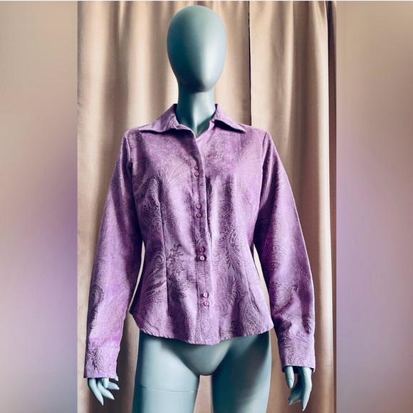 NWT Lemon Grass Medium Purple Long Sleeve Fitted Button Down Shirt - Picture 1 of 6